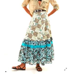 Anthropologie Floral and Leopard Print Maxi Skirt
